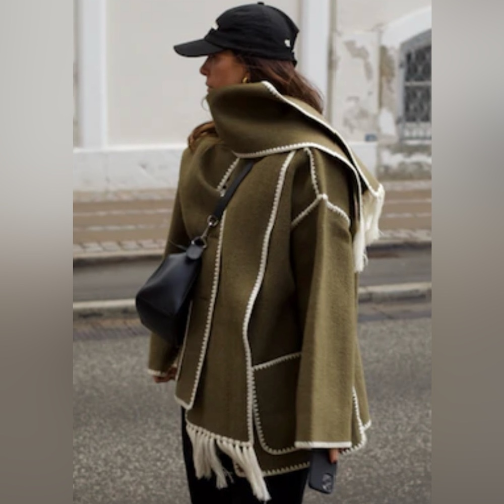 Women's Coat With Scarf Coats Female Loose Long Sleeve Single Breasted Coat 2023